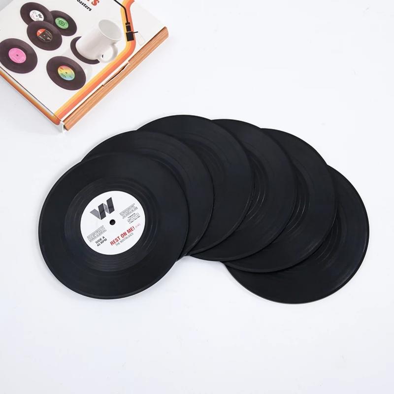 Đế Lót Ly Trà Ghi Âm Chống Trượt, Retro Vinyl CD Cách Nhiệt Placemat / Cốc Lót Ly Thích Hợp Cho Gia Đình, Nhà Hàng Và Quán Bar / Placemat Chịu Nhiệt Để Trang Trí Bàn 6