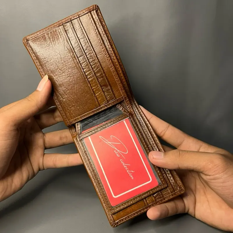 [ABG 012 DBR] Dompet mini untuk pria, terbuat dari kulit sapi asli motif serat kayu Kartu Uang 5