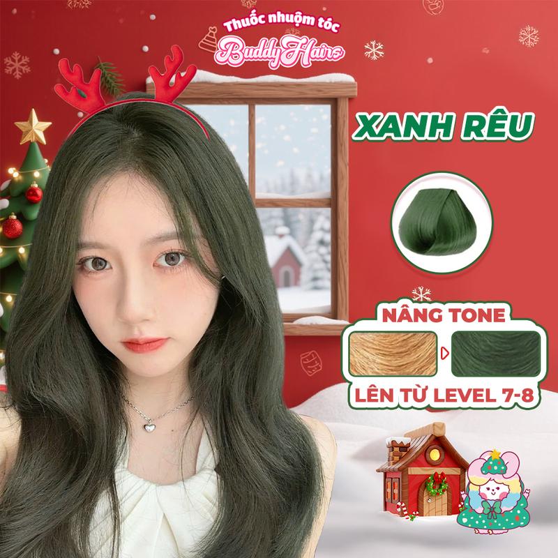  Thuốc nhuộm tóc XANH RÊU RÊU SÁNG cần dùng tẩy tóc Buddyhairs tặng kèm găng tay mũ trùm tiện ích 