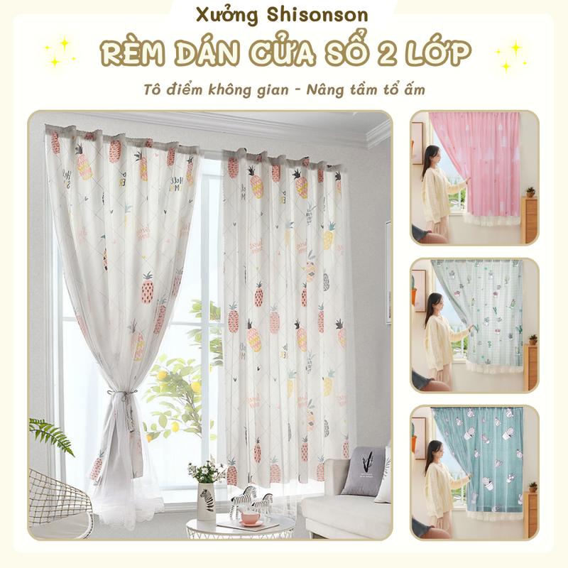 Rèm cửa sổ dán tường 2 Lớp Rèm dán decor trang trí siêu xinh keo dán siêu chắc tháo giặt dễ dàng