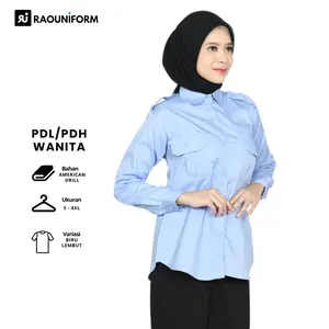 RAOUNIFORM Seragam PDL PNS Wanita Biru Lembut Lengan Panjang Atasan Kemeja Dinas ASN American Drill