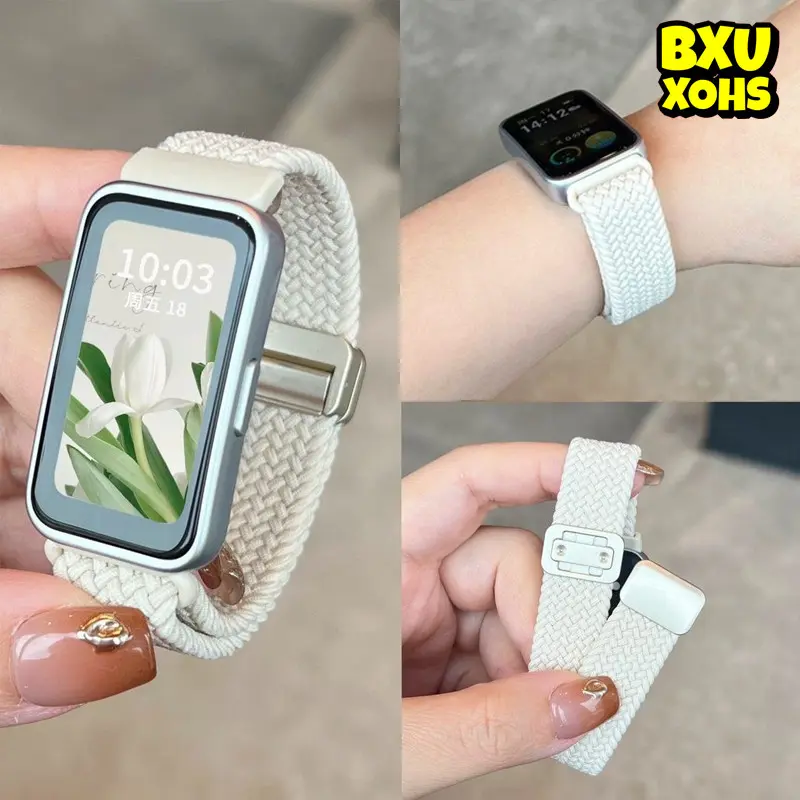 Tali Jam Tangan Elastic Nylon Braided Strap for Huawei Band 10 / Huawei Band 9 / Huawei Band 8 Comfortable Skin-Friendly Replacement Magnetic Buckle Band Belt Bracelet Wristbands Accessories for Smartwatch Huawei Band 10 9 8 NFC