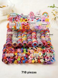 718 piezas: pinzas rosas con lazo, accesorios de cabello princesa, ligas duraderas, de alta elasticidad, bandas, anillos con orejas de conejo, horquillas pato, uso diario.