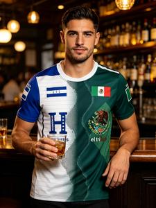 Camiseta con bandera de México, Honduras y Guatemala, unisex, de manga corta y cuello redondo, estilo casual ajustado con estampado integral para hombres y mujeres