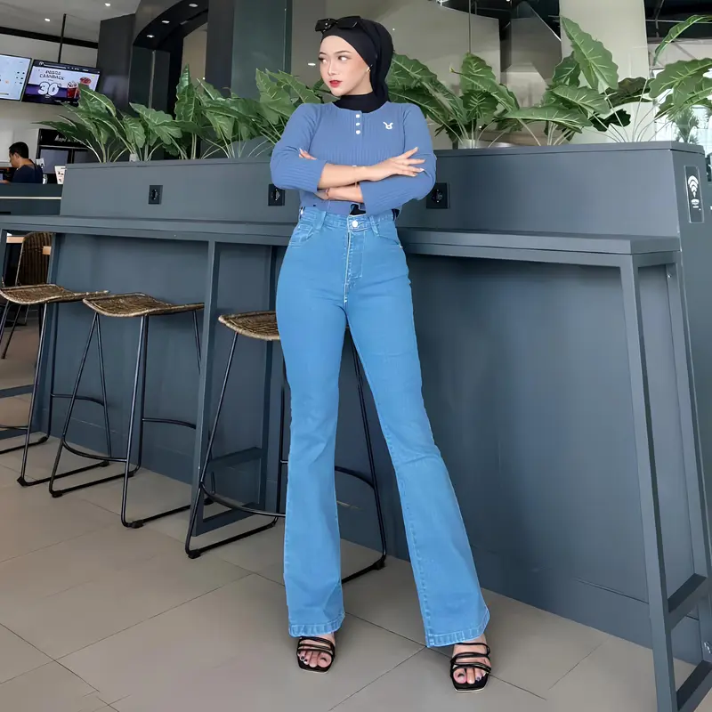 High Waist Jeans Cutbray Loose Celana Cutbray Jeans Wanita Melar Panjang Polos Cewek Dewasa 3