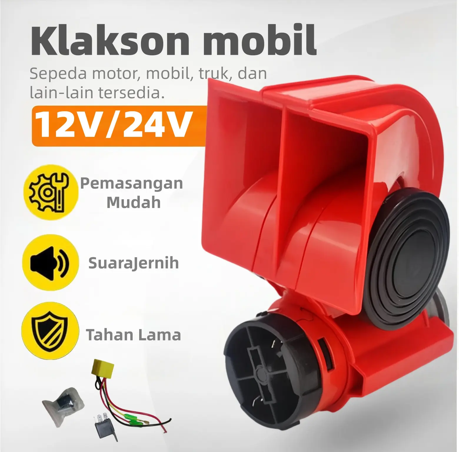 HORN KAPAL TRUK MOBIL 12V-24V Klakson Kapal Dual Tone Stereo Klakson Mobil Snail Horn Anti-Karatan