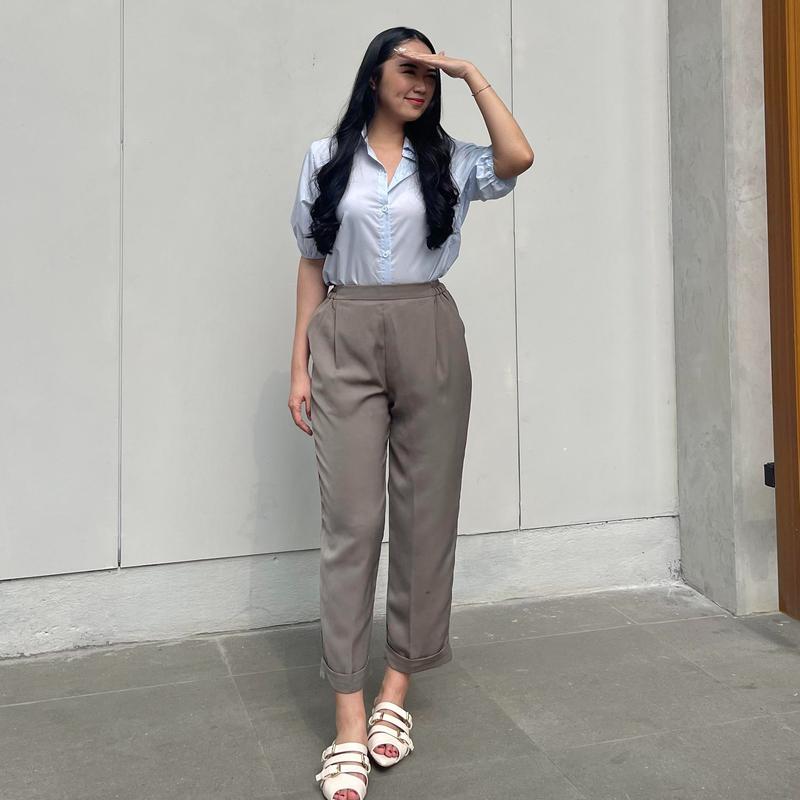 [BISA COD] - KLEOVA Amber Pants - Celana Baggy Wanita Bahan Tebal dan Jatuh - Celana Dasar Straight Cut Cewek Gendut - Kulot High Waist Premium Jumbo Fit 1