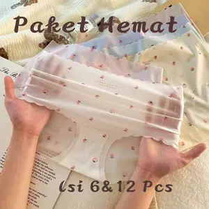 Paket Hemat isi 6Pcs&12Pcs Celana Dalam Wanita Strawberry Anti Gerah Semi Transparan Seamless CD Lembut Tanpa Jahitan Anti Nyeplak