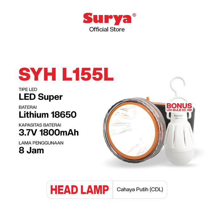 Gambar Surya Lampu Senter Kepala LED SYH L155L Rechargeable dari Surya Lighting Shop Kab. Tangerang Tokopedia