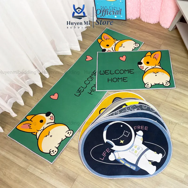 Huyền Mi Bedding Combo 1 Bộ Thảm Bếp 2 Tấm Theo Mẫu 40x120cm & 6 Tấm Thảm Lau Chân Ngẫu Nhiên Chất Nỉ Lì Chống Trơn Trượt Cao Su TPR Giữ Bụi Hiệu Quả 3