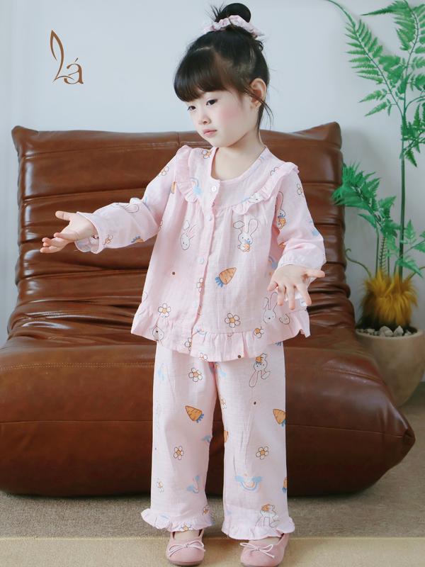 Pijama cho bé gái dài tay mặc ngủ điều hòa babydoll Áo Lá Homewear A050 đồ ngủ trẻ em vải xô đũi cotton