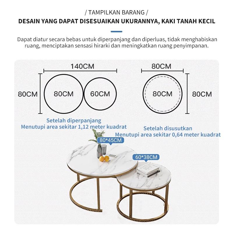 COD Meja Tamu Meja Kopi 2-In-1Meja Motif Marble Minimalis Meja Ruang Tamu Dapat Dikombinasi Bebas Meja Bulat sederhana Living Room Center Table Coffee Table Meja Sudut Meja penyimpanan