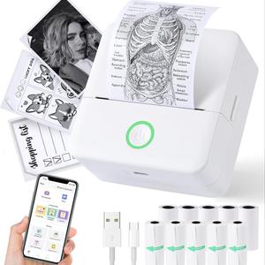 ポータブルワイヤレスミニプリンター（10ロール用紙付き）、熱転写シールメーカー、ノートやDIY印刷用のポケットフォンプリンター、iOS & Android対応