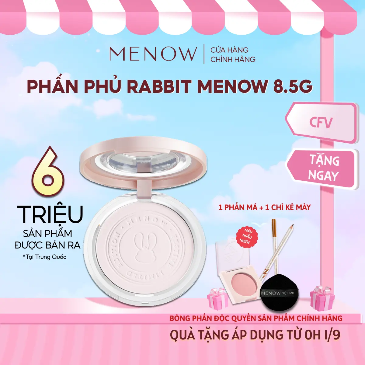 [ĐỘC QUYỀN] Phấn phủ nén làm đều màu da MENOW Rabbit Compact Powder 8.5gr [MEO]