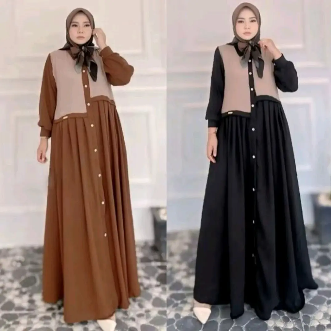 Gamis Muslim Premium Abaya Tania Dress  Kancing Aktif Crinkle Airflow | Gamis Wanita Abaya Tania Dress Variasi Tali Samping | Gamis Kondangan Cantik Nyaman | Gamis Pesta Mewah Kerah Formal