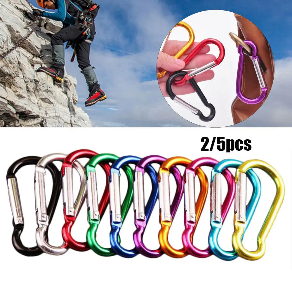 2/5pcs Camping Hiking Climbing Accessories Aluminum Alloy Carabiner Hooks Keychain Buckles Spring Quickdraws Clip
