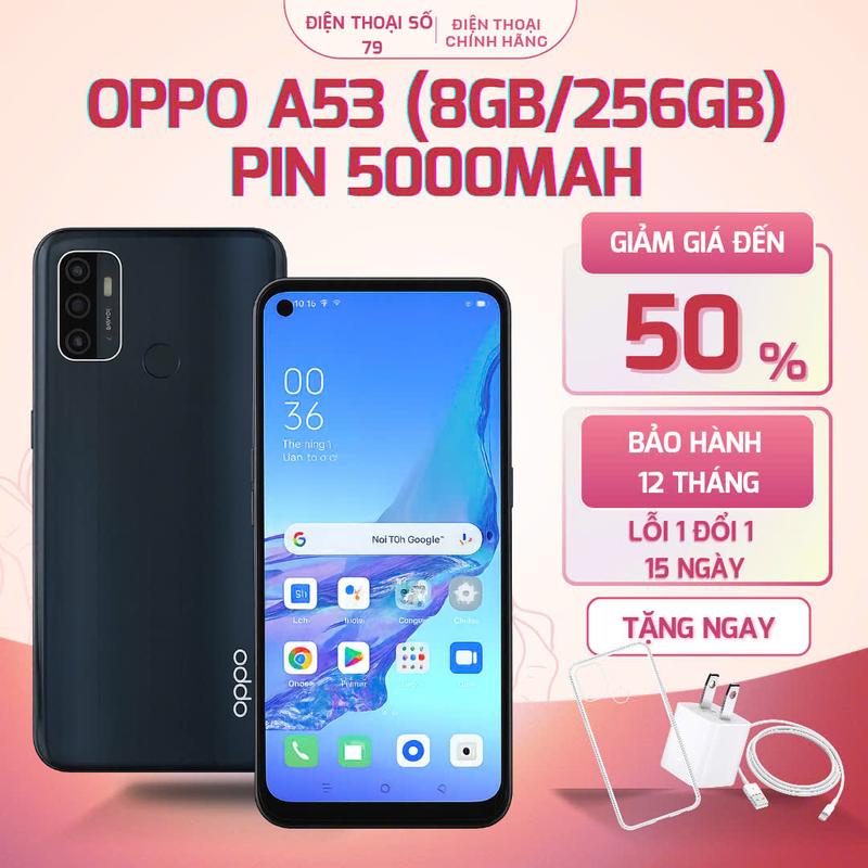 0013 ĐIỆN THOẠI OPPO A53 PIN 5000MAH , RAM 8GB/256GB , TẶNG KÈM SẠC , CÁP , ỐP LƯNG.. SALE TẾT đts 79.............