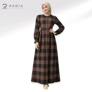 Gamis Katun Flannel Import Motif Kotak by Radiafashion- Busui Friendly Wudhu Friendly - Bumil