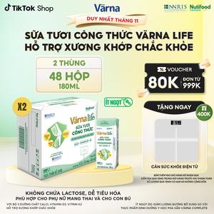 Combo 2 Thùng 24 hộp Varna Life sữa tươi công thức hỗ trợ xương khớp chắc khỏe (Xanh) ( 48 hộp x 180ml)