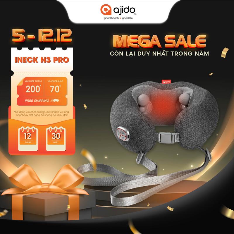  Gối Massage Cổ Chữ U Ajido Ineck N3 Pro Con Lăn Massage 4D Silicone 2 Cấp Độ Massage Chế độ nhiệt sưởi Máy Massage 