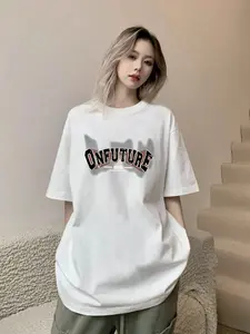 Kaos lengan pendek hitam dan putih untuk wanita, gaya baru musim panas 2025, atasan kaos longgar kasual dasar yang melangsingkan, gaya Instagram.