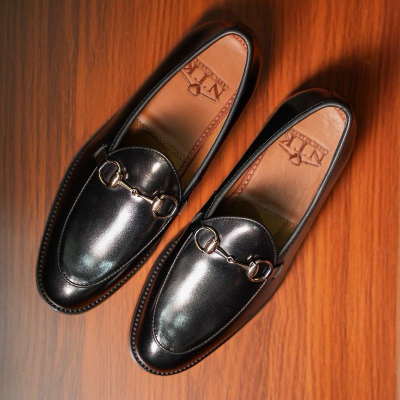 Giày Da Nam Horsebit Loafer Shoes Màu Đen Đế gỗ phíp cao cấp khâu mckay