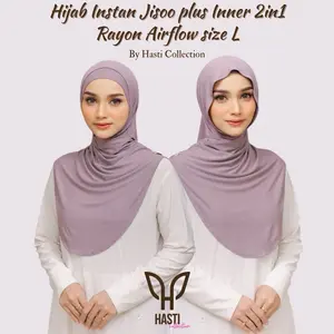 (PAKET BUNDLING 3PCS) Hijab Instan Jisoo Plus Inner 2in1 Size L Kaos Rayon Airflow