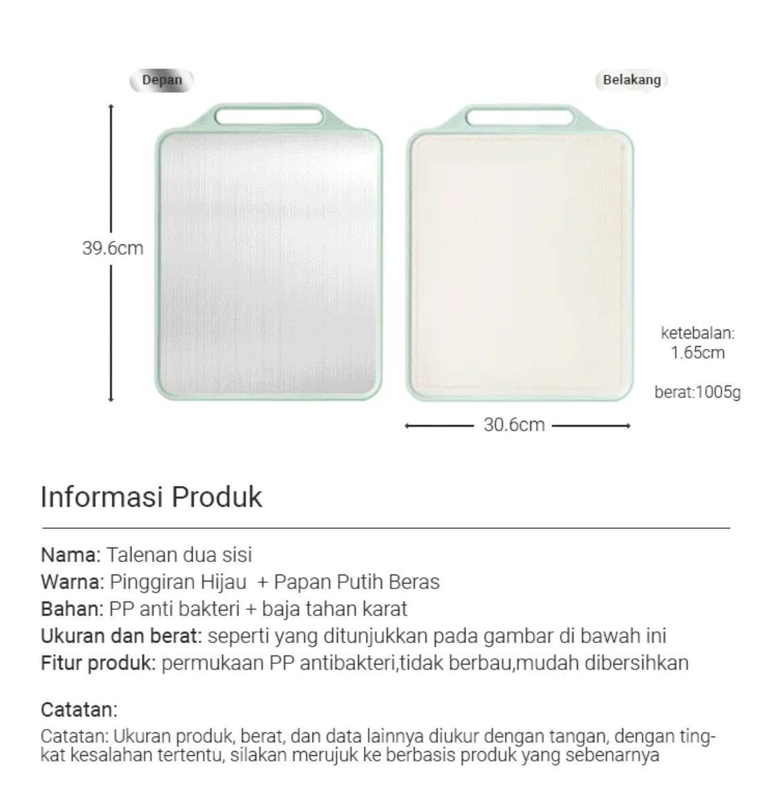 Mehaa Papan Talenan Stainless Steel foodgrade Antibakteri dua sisi 40*30*1.65cm - Kitchenware