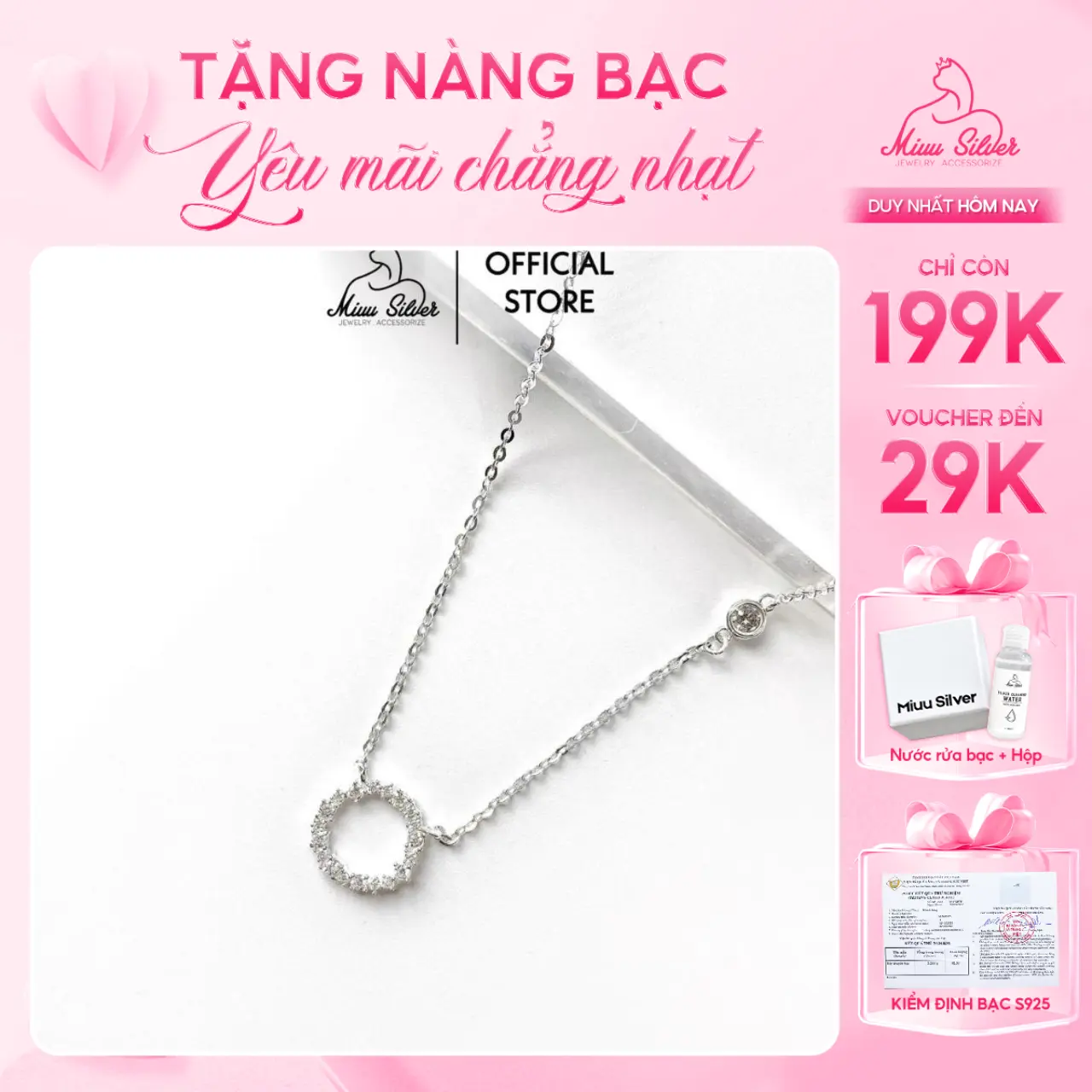 [Tặng 1 nước rửa bạc] Dây chuyền bạc nữ Huyền thoại biển xanh Miuu Silver, vòng cổ bạc mặt tròn sang trọng