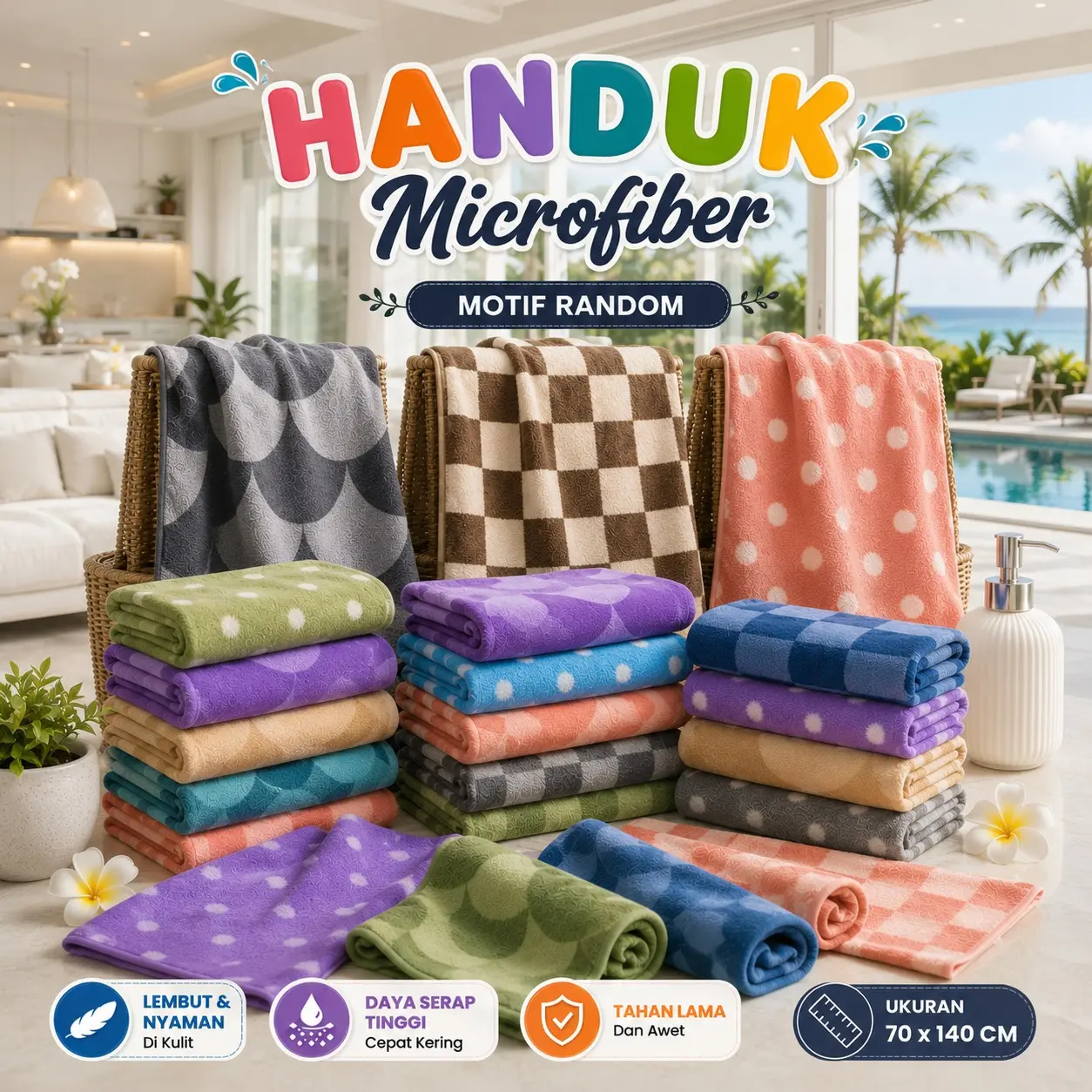 Handuk Mandi Dewasa JUMBO Ukuran 70x140cm | Handuk Super Lembut Daya Serap Tinggi Handuk Olahraga