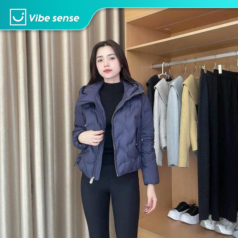  Áo Phao Nữ Siêu Nhẹ Vibe Sense Áo Phao Có Mũ Dây Rút Trẻ Trung VBAK004 