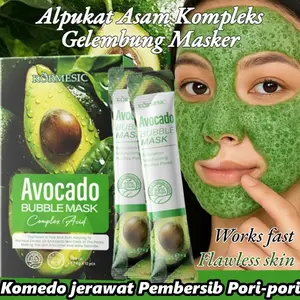 Avocado Bubble Mask BPOM 4g*12pcs Masker komedo dan pori pori Masker jerawat dan bekas jerawat Masker Gelembung Alpukat Masker komedo Menghilangkan Komedo dan Jerawat Complex Acid Avocado Bubble Mask Pores Cleansing Mask Remove Blackheads Deep Cleansing