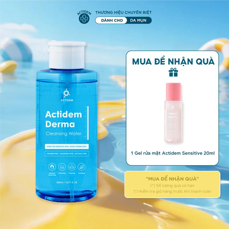 [TẶNG GEL RỬA MẶT 20ML] Nước tẩy trang không cay mắt Actidem Derma Cleansing Water cho da mụn, nhạy cảm 50/480/500ml Cosmetic  Mỹ Phẩm Serum