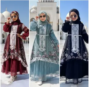Baju Gamis Anak Raya Sultan Ceruty Babydoll Mix Brukat Premium  Anak Perempuan Usia 3 - 11 Tahun / Baju Gamis Anak Motif Sultan Virall /  Pakaian Muslimah Lebaran Anak  2026 COD