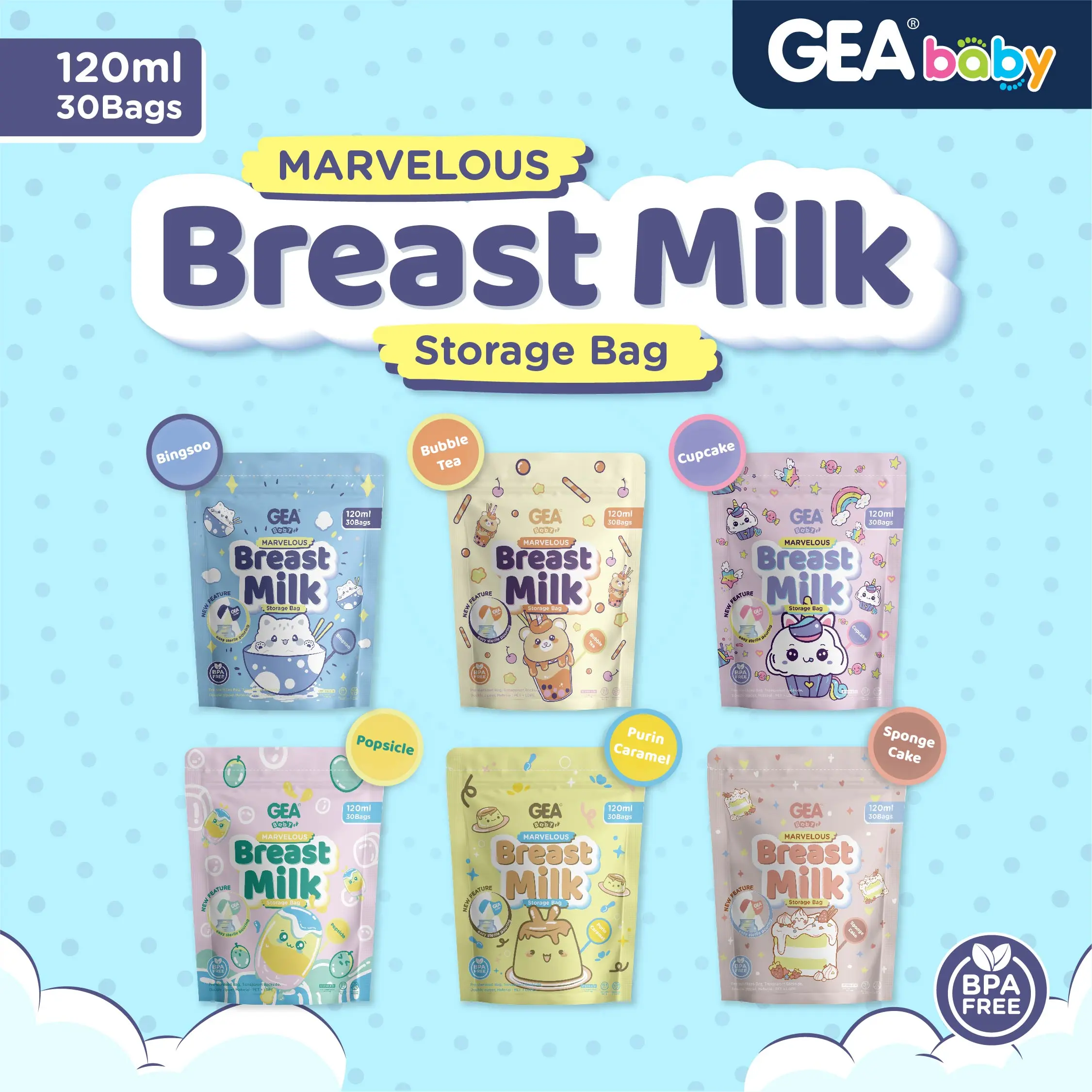 Paket PREMIUM GEA Baby Kantong Asi 120ml Marverlous Edition 6 pouch