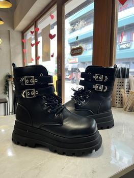 Product Review of 8819 # New Thick soled Martin Boots, Abicos Height Increasing Shoes, Man Exhibition Women's Short Boots, Spring and Autumn Sponge Cake Shoes, Gothic Mid length Knight Boots Makapal Girl from d**u ** 0