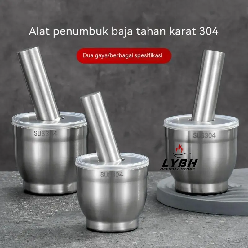 COD【Cobek】Cobek Stianless/Penggiling Baja Tahan Karat 304, Penggiling Bawang Putih Padat/Penumbuk Bawang Putih Padat Baja Tahan Karat Penggiling Rumah Tangga dan Panci Penumbuk Manual Penghancur Bawang Putih Mortar Bawang Putih/cobek Stianless/Pakar 1