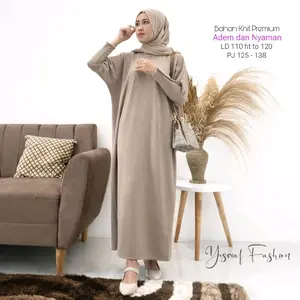 Gamis Midi Dress Cantik Remaja Muslim Terbaru Kekinian Inara Batwing bahan Nyaman Knit Premium Motif Kancing Elegant S maryam gamis mastani india Scandinavian Blue Mesin Dicuci elegan ⁠chocomilk