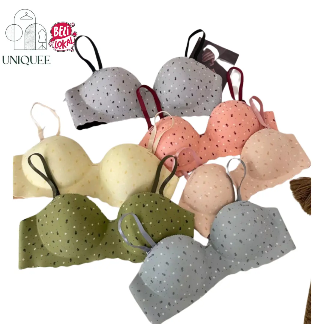 Uniqueestore BR1932 Bralette Elastis Pakaian Dalam Polkadot Bh Bra Wanita Tanpa Kawat Seamless Push Up Busa Kemben