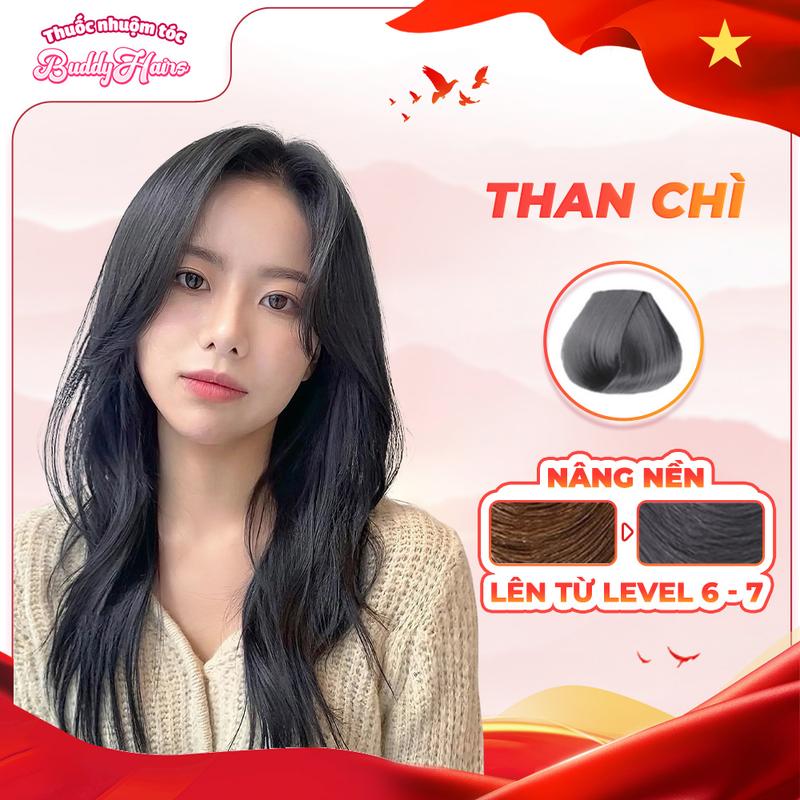 Thuốc nhuộm tóc màu THAN CHÌ lên từ nền đen không phải dùng tẩy tóc Buddy của Buddyhairs tặng kèm găng tay mũ trùm