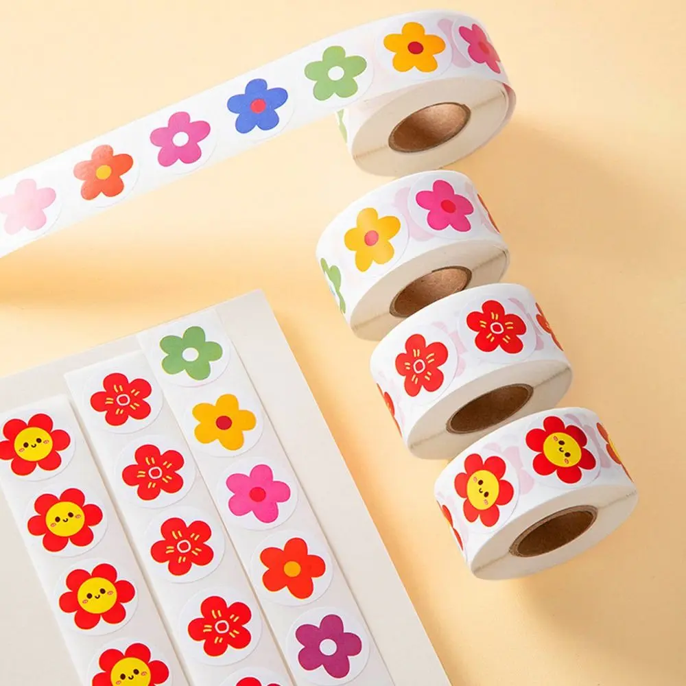 Hình dán tự dính bền, 500 cái / cuộn, Hình dán khen thưởng cho mẫu giáo, Thiết kế động vật và hoa đỏ Nhỏ hình hoạt hình, Thích hợp cho văn phòng phẩm của học sinh, Hình dán truyền cảm hứng