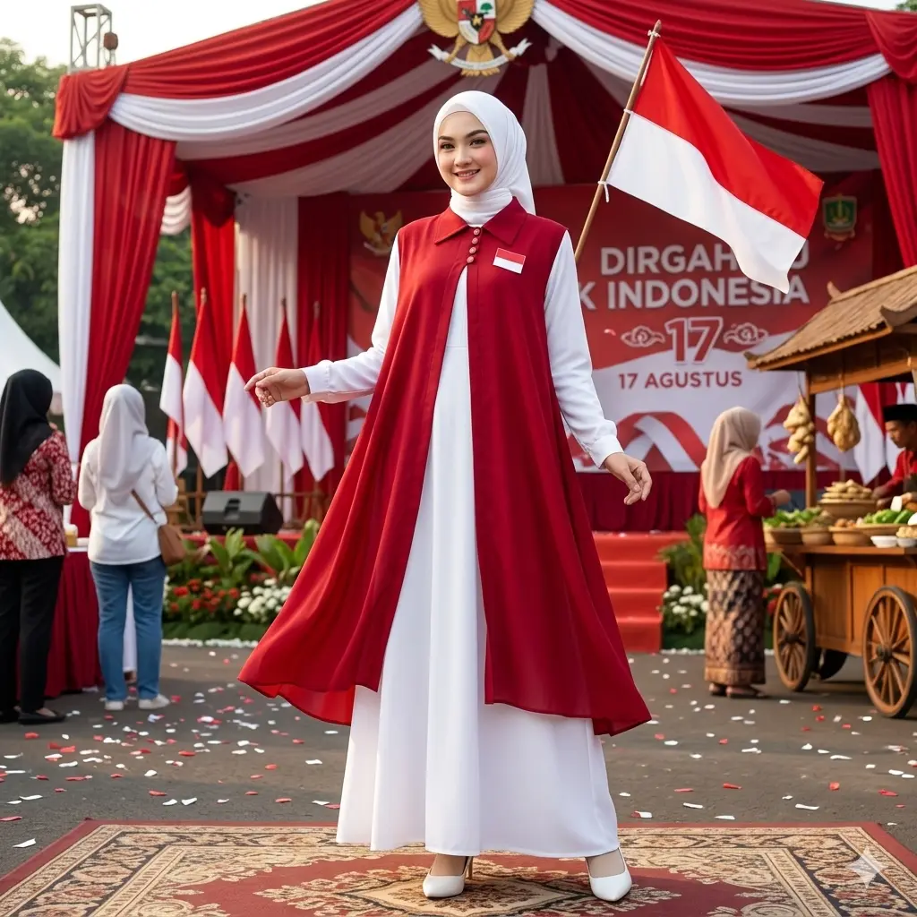 Outer Ceruty Cardigan 17 Agustusan untuk Wanita Muslim Panjang Tanpa Lengan Gaya Modern dan Elegan BY AZKA