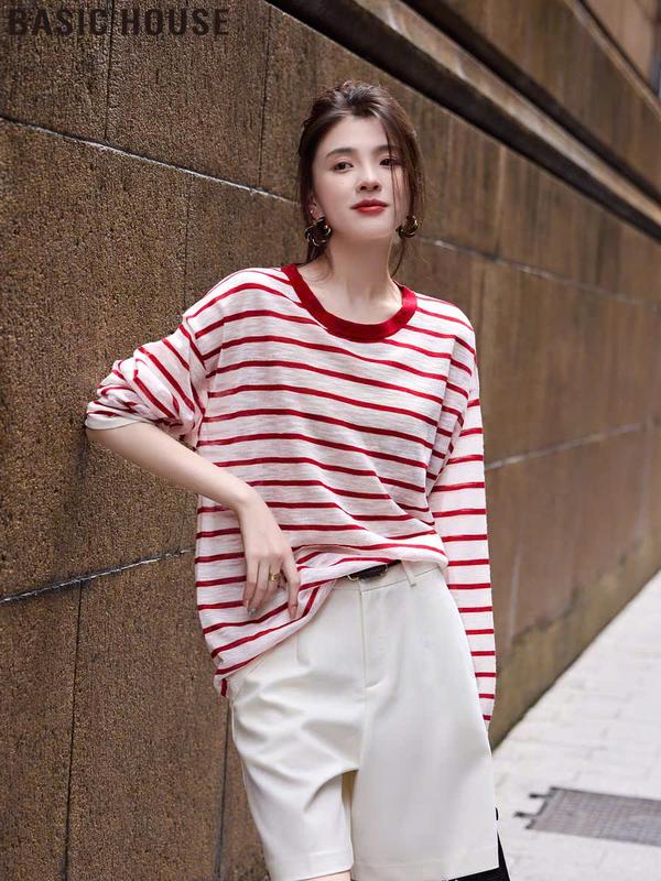 Áo thun nữ dài tay kẻ sọc ngang thời trang MENINA, áo thun nữ tay dài kẻ chất xược giấy.