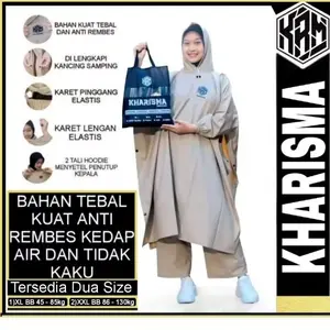 KHARISMA JAS HUJAN JUMBO PONCO + CELANA PRIA & WANITA MANTEL KELELAWAR LENGAN TEBAL TAHAN AIR KREM Dewasa Syari
