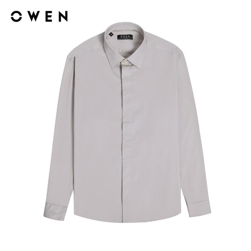 OWEN - Áo sơ mi nam dài tay Không túi Slim Fit AS230504D màu Be đậm chất liệu spandex-Hoạ tiết Menswear