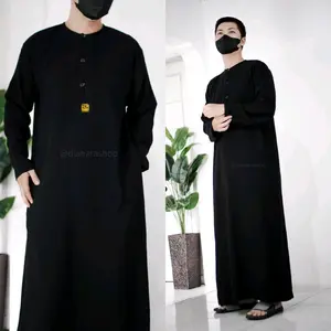 Dianarafashion Gamis Muslim Pria Dewasa Terbaru Series Tangan Panjang Model Jubah Hitam Panjang Katun Nyaman & Elegan polos