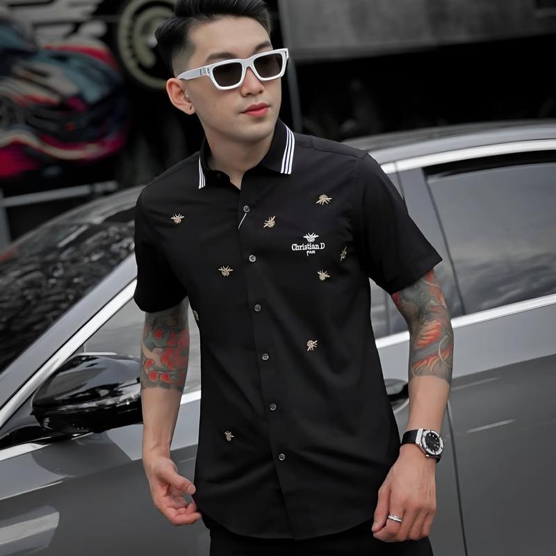 Áo sơ mi nam tay ngắn thêu Dỳ O Form chuẩn chất vải lụa mềm mại thoáng mát mẫu mới nhất HotTrend Menswear Shirt phong cách Hàn Quốc form body ôm trọn bờ lịch lãm hợp xu hướng thời trang quốc tế