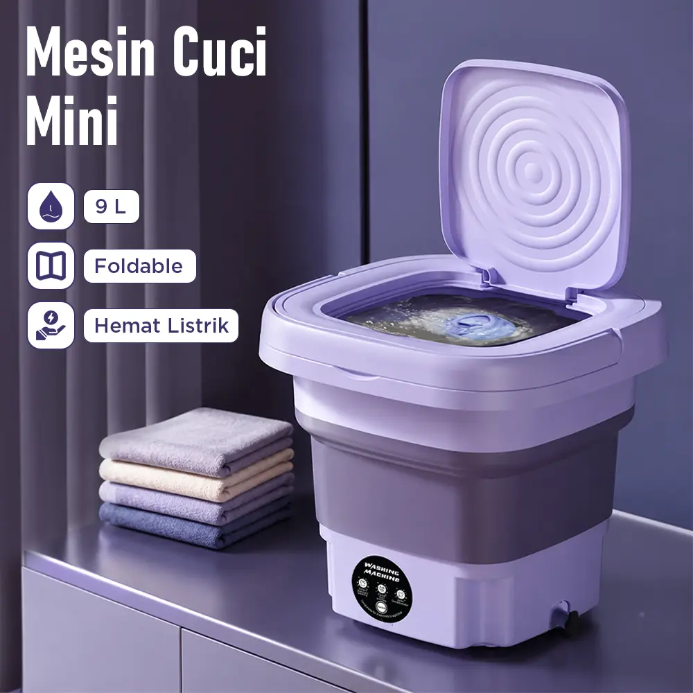 BALASHOV Mesin Cuci Mini Lipat Portable Plastik ABS Silikon Foldable Washing Machine 9L - MLSC-01