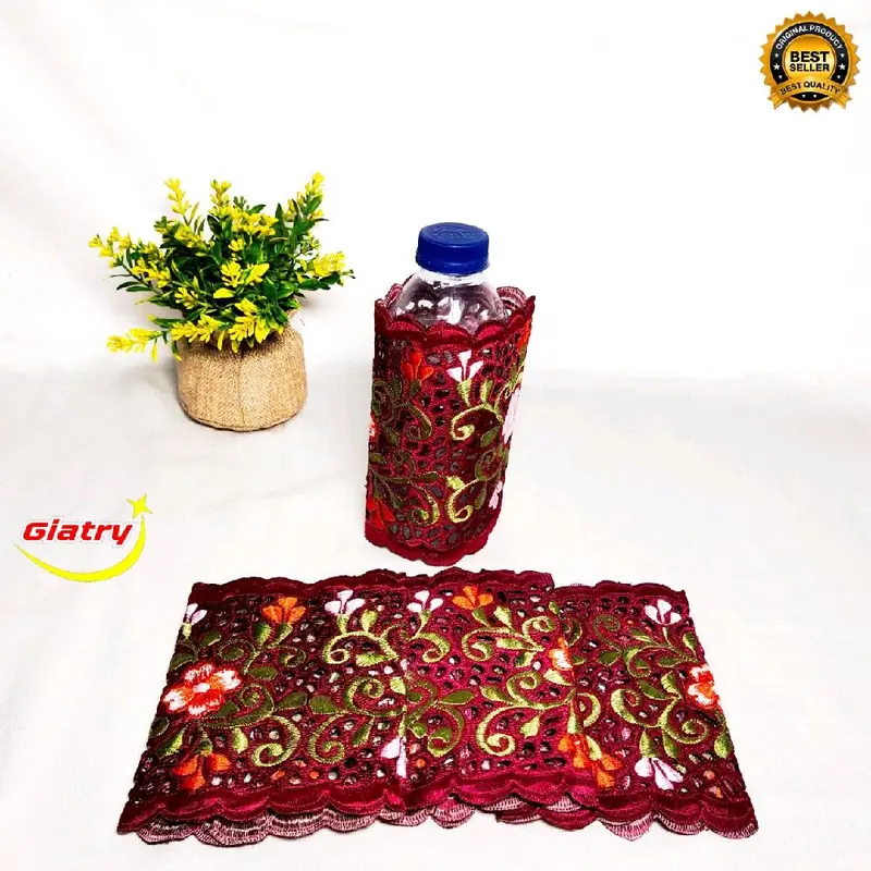 Cover aqua botol bordir / tatakan gelas bordir / cover air mineral 6