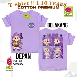 Baju Kaos Rumi Huntrix Kpop Demon Hunters Anak Perempuan Usia 1-10 Tahun Fashion Atasan Cotton Harian Santai Shirt Girls